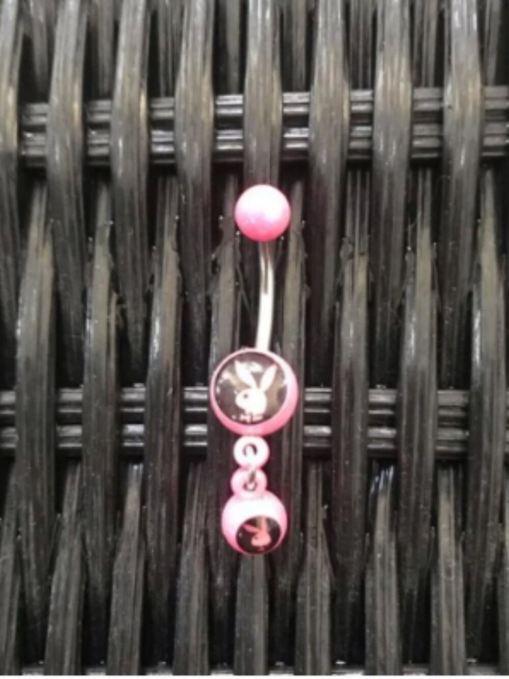 playboy dangly crystal logo belly button navel ring